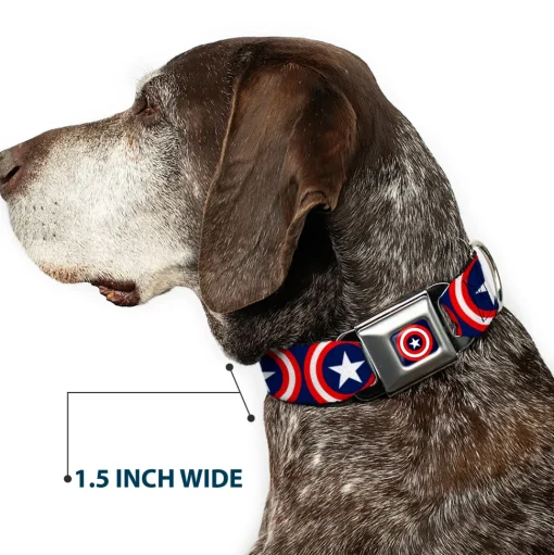 MARVEL COMICS Captain America Shield Full Color Navy Seatbelt Buckle Collar - Captain America Shield Repeat Navy