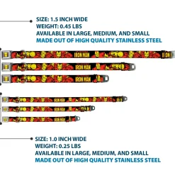 MARVEL COMICS Iron Man Face Full Color Red Yellow Seatbelt Buckle Collar - THE INVINCIBLE IRON MAN Action Poses Black/Red/Yellow