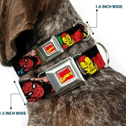 MARVEL COMICS Marvel Comics Logo Full Color Seatbelt Buckle Collar - 5-Marvel Characters Black
