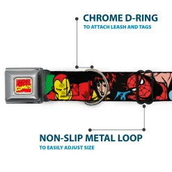 MARVEL COMICS Marvel Comics Logo Full Color Seatbelt Buckle Collar - 5-Marvel Characters Black