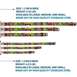 MARVEL COMICS Marvel Comics Logo Full Color Seatbelt Buckle Collar - Thor & Loki Poses/Retro Comic Books Stacked