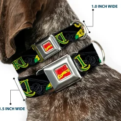 MARVEL COMICS Marvel Comics Logo Full Color Seatbelt Buckle Collar - LOKI in Action Black/Gray/Yellow/Green