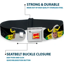 MARVEL COMICS Marvel Comics Logo Full Color Seatbelt Buckle Collar - LOKI in Action Black/Gray/Yellow/Green
