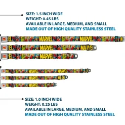 MARVEL COMICS Marvel Comics Logo Full Color Seatbelt Buckle Collar - MARVEL/Retro Comic Panels Black/Yellow