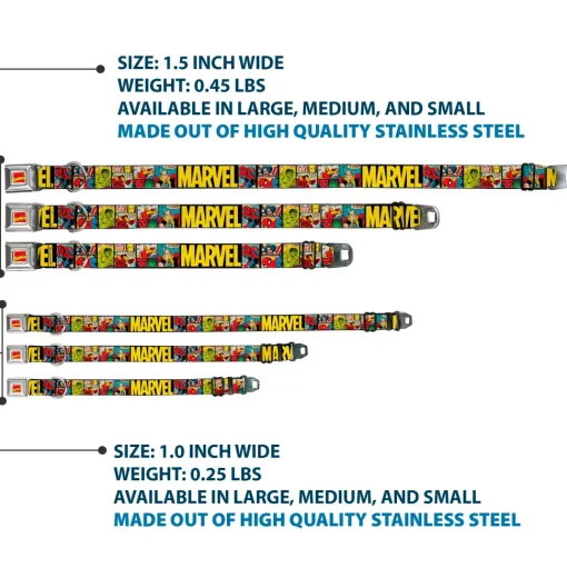 MARVEL COMICS Marvel Comics Logo Full Color Seatbelt Buckle Collar - MARVEL/Retro Comic Panels Black/Yellow