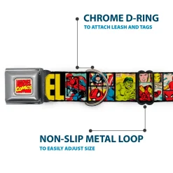 MARVEL COMICS Marvel Comics Logo Full Color Seatbelt Buckle Collar - MARVEL/Retro Comic Panels Black/Yellow
