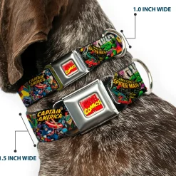 MARVEL COMICS Marvel Comics Logo Full Color Seatbelt Buckle Collar - Retro Marvel Comic Books Stacked CLOSE-UP