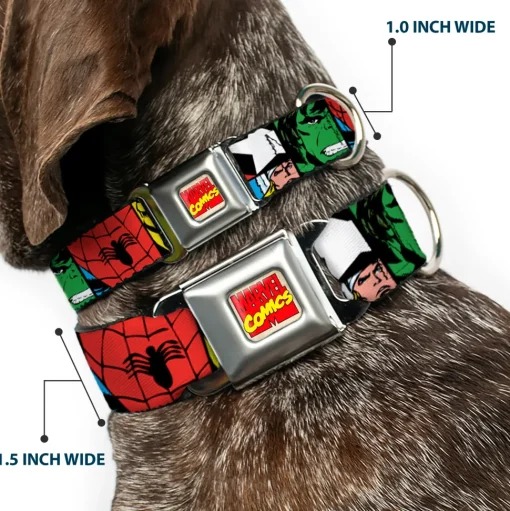 MARVEL COMICS Marvel Comics Logo Full Color Seatbelt Buckle Collar - Marvel Superhero Comic Blocks