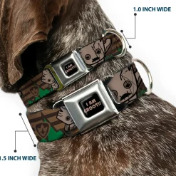 MARVEL UNIVERSE I AM GROOT!! Full Color Black Brown Seatbelt Buckle Collar - Kawaii Groot 2-Poses/Guardians Badge Browns/Green