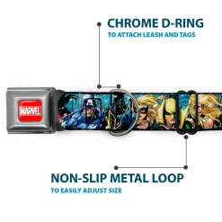 MARVEL UNIVERSE MARVEL Full Color Red White Seatbelt Buckle Collar - New Avengers Group Snow Storm Pose