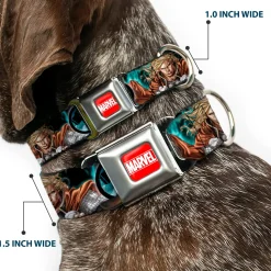 MARVEL UNIVERSE MARVEL Full Color Red White Seatbelt Buckle Collar - Astonishing Thor #3 Poses/Hammer Logo
