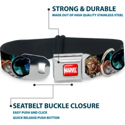 MARVEL UNIVERSE MARVEL Full Color Red White Seatbelt Buckle Collar - Astonishing Thor #3 Poses/Hammer Logo