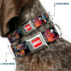 MARVEL UNIVERSE MARVEL Full Color Red White Seatbelt Buckle Collar - Spider-Man & Black Cat Scene Blocks