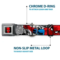 MARVEL UNIVERSE Spider-Man Full Color Seatbelt Buckle Collar - Spider-Man Action ESCAPE IMPOSSIBLE Gray