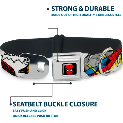 MARVEL UNIVERSE Spider-Man Full Color Seatbelt Buckle Collar - Spider-Man w/Action Verbiage