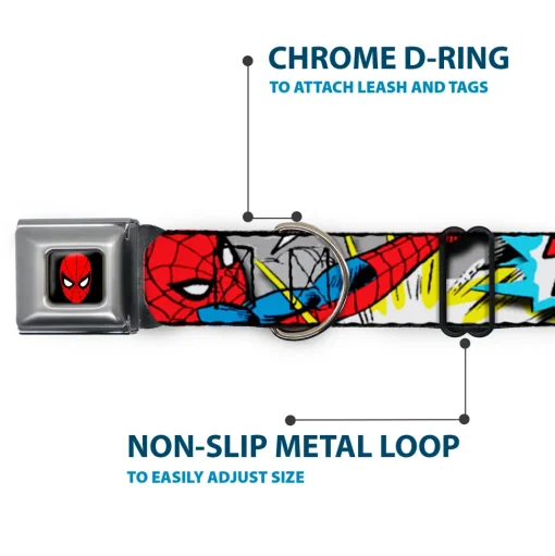 MARVEL UNIVERSE Spider-Man Full Color Seatbelt Buckle Collar - Spider-Man w/Action Verbiage
