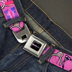 MEAN GIRLS Title Logo Full Color Black/White Seatbelt Belt - MEAN GIRLS Quotes and Plastics Animal Ears Collage Pink Webbing