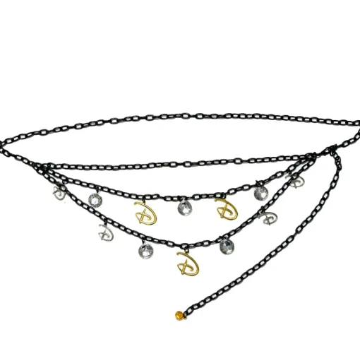 Metal Chain Belt - Black Chain with Disney Signature D Silver and Gold Charms