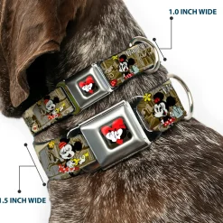 Mickey & Minnie Kiss Heart Full Color Gray Seatbelt Buckle Collar - Mickey & Minnie Croissant de Triomphe Scenes