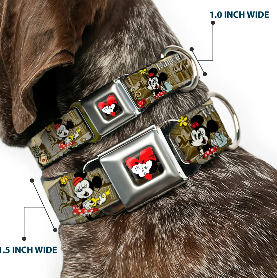 Mickey & Minnie Kiss Heart Full Color Gray Seatbelt Buckle Collar - Mickey & Minnie Croissant de Triomphe Scenes