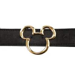 Mickey Ears Outline Gold Cast Buckle - 1.5 Inch Wide Black PU Strap Belt