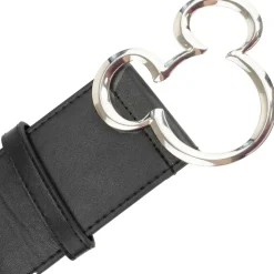 Mickey Ears Outline Silver Cast Buckle - Black PU Strap Belt