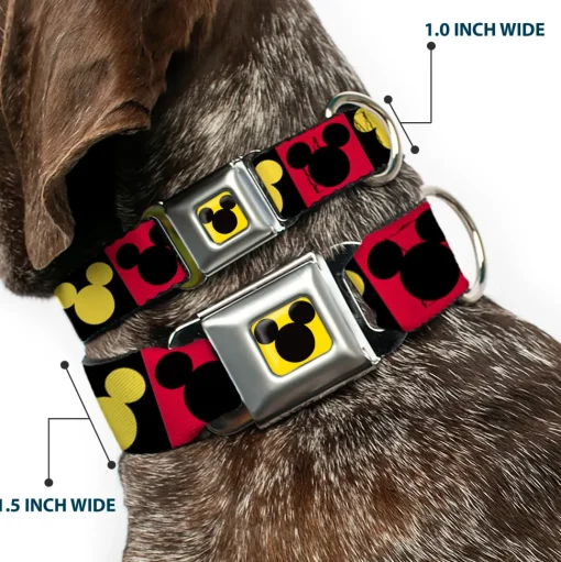 Mickey Mouse Ears Full Color Yellow/Black Seatbelt Buckle Collar - Mickey Mouse Ears Icon Blocks Red/Black/Yellow