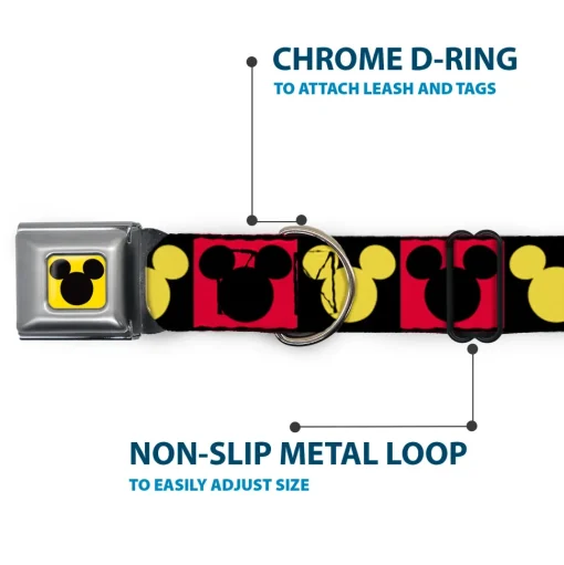 Mickey Mouse Ears Full Color Yellow/Black Seatbelt Buckle Collar - Mickey Mouse Ears Icon Blocks Red/Black/Yellow