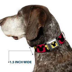 Mickey Mouse Ears Full Color Yellow/Black Seatbelt Buckle Collar - Mickey Mouse Ears Icon Blocks Red/Black/Yellow