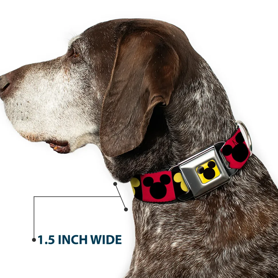 Mickey Mouse Ears Full Color Yellow/Black Seatbelt Buckle Collar - Mickey Mouse Ears Icon Blocks Red/Black/Yellow