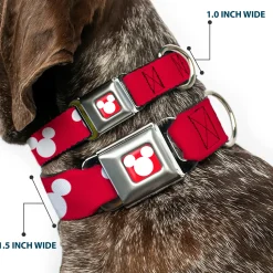Mickey Mouse Ears Icon Full Color Red/White Seatbelt Buckle Collar - Mickey Mouse Ears Icon Red/White