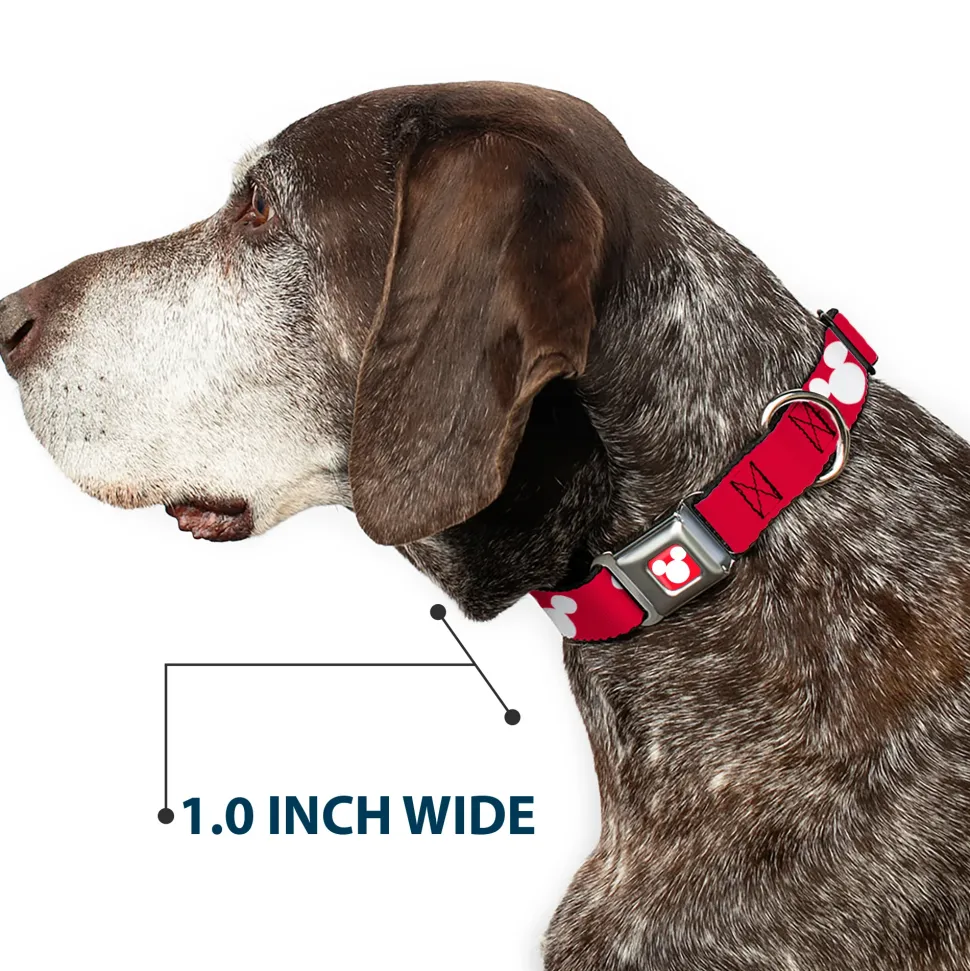 Mickey Mouse Ears Icon Full Color Red/White Seatbelt Buckle Collar - Mickey Mouse Ears Icon Red/White