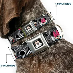 Mickey Mouse Expression3 Full Color Black Seatbelt Buckle Collar - Mickey & Minnie Peek-a-Boo Expressions Swirl Black/White