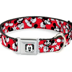 Mickey Mouse Face2 CLOSE-UP Full Color Red Black White Seatbelt Buckle Collar - Mickey Mouse Poses Scattered Red/Black/White