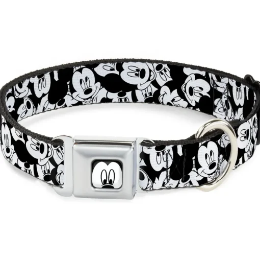 Mickey Mouse Face CLOSE-UP Full Color White Black Seatbelt Buckle Collar - Mickey Mouse Expressions Stacked White/Black