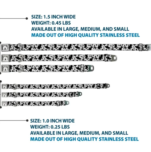 Mickey Mouse Face CLOSE-UP Full Color White Black Seatbelt Buckle Collar - Mickey Mouse Expressions Stacked White/Black