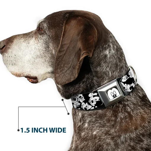 Mickey Mouse Face CLOSE-UP Full Color White Black Seatbelt Buckle Collar - Mickey Mouse Expressions Stacked White/Black