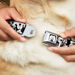 Mickey Mouse Face CLOSE-UP Full Color White Black Seatbelt Buckle Collar - Mickey Mouse Expressions Stacked White/Black