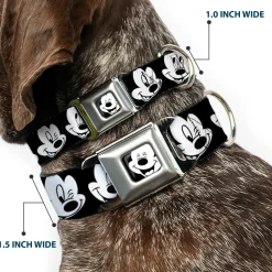 Mickey Mouse Face3 CLOSE-UP Full Color Black/White Seatbelt Buckle Collar - Mickey Mouse Expressions CLOSE-UP Black/White