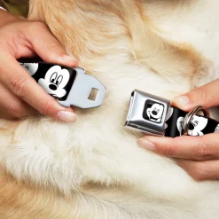 Mickey Mouse Face3 CLOSE-UP Full Color Black/White Seatbelt Buckle Collar - Mickey Mouse Expressions CLOSE-UP Black/White