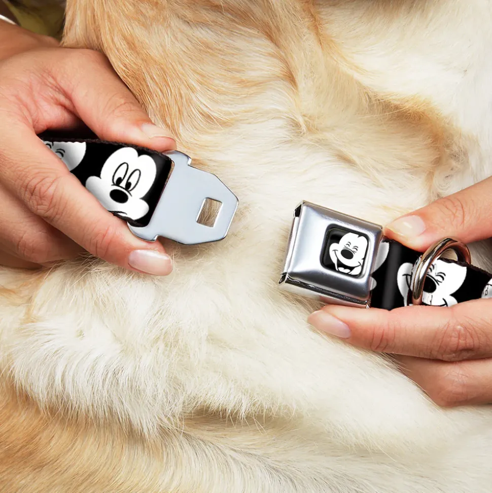 Mickey Mouse Face3 CLOSE-UP Full Color Black/White Seatbelt Buckle Collar - Mickey Mouse Expressions CLOSE-UP Black/White