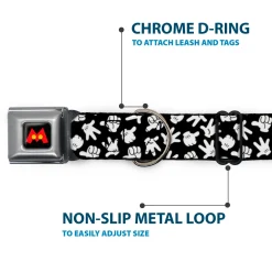 Mickey Mouse M Icon Full Color Black/Red/Yellow Seatbelt Buckle Collar - Mickey Mouse Hand Gestures2 Scattered Black/White