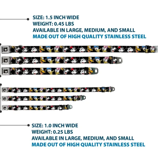 Mickey Mouse Smiling Face Full Color Black Seatbelt Buckle Collar - Disney The Sensational Six Smiling Faces Black