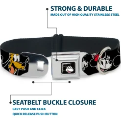 Mickey Mouse Smiling Face Full Color Black Seatbelt Buckle Collar - Disney The Sensational Six Smiling Faces Black