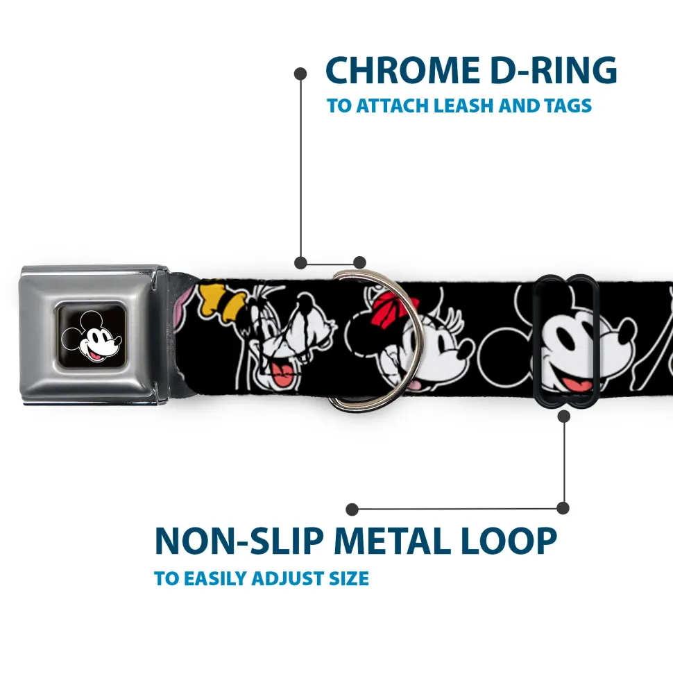 Mickey Mouse Smiling Face Full Color Black Seatbelt Buckle Collar - Disney The Sensational Six Smiling Faces Black