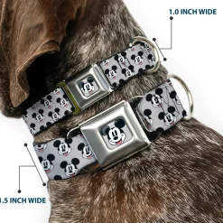 Mickey Mouse Smiling Face Full Color Gray Seatbelt Buckle Collar - Mickey Mouse Smiling Face Monogram Gray