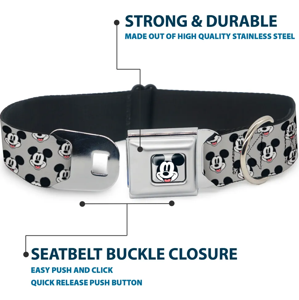 Mickey Mouse Smiling Face Full Color Gray Seatbelt Buckle Collar - Mickey Mouse Smiling Face Monogram Gray