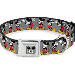 Mickey Mouse w Glasses Full Color Gray Seatbelt Buckle Collar - Mickey Mouse w/Glasses Poses Gray