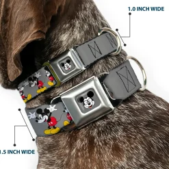 Mickey Mouse w Glasses Full Color Gray Seatbelt Buckle Collar - Mickey Mouse w/Glasses Poses Gray