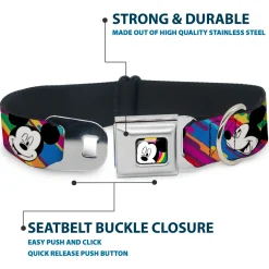 Mickey Mouse Winking CLOSE-UP Full Color Multi Color Black White Seatbelt Buckle Collar - Mickey Mouse Expressions Multi Color White/Black